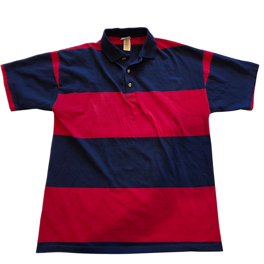 Vintage Le Tigre Polo Shirt Mens Medium Red Navy Blue Striped Colorblock Y2K